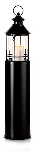 KHG Laterne Leuchtturm 72 cm mit Kerze aus Metall/Glas in schwarz,...