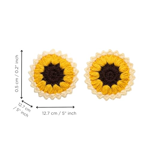 Image of eCraftIndia Sunflower Handmade Crochet Flower Decorations Pack (Dark Yellow) | Gift for Diwali Housewarming Birthday