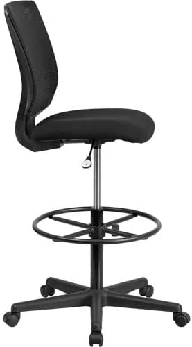 Ergonomic Mesh Drafting Stool with Lumbar Support, Adjustable Foot Ring & Swivel Seat – Mid-Back Drafting Chair for Office, Studio, or Reception Use, Black