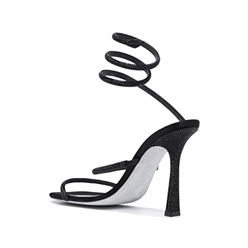 Keleimusi Womens Ankle-Wrap Up Heeled Sandals Glitter Spiral Strappy High Heels thumb #2