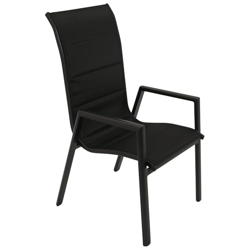 DEGAMO Gartenstuhl Stapelsessel Lagos Hochlehner, Aluminium anthrazit + Kunstgewebe gepolstert schwarz, wetterfest, Outdoor, 4 STÜCK