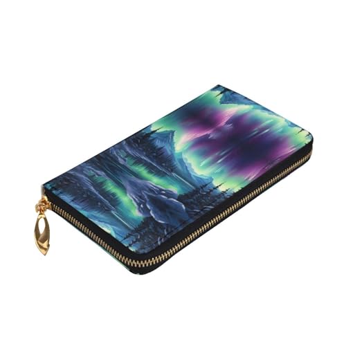 Leather Wallet - Stylish and Functional Wallet for Women with Multiple Compartments and Zipper Design Northern Lights Painting Prints, Black, One Size3