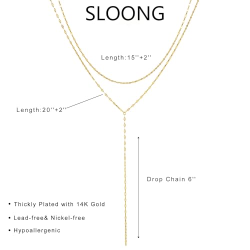 SLOONG Layering Ketten Set 14K Goldkette Wasserfest Choker Lange Kette Damen Gold Stapelbare Halskette Y Kette Gold Halskette Schmuck für Frauen Damen