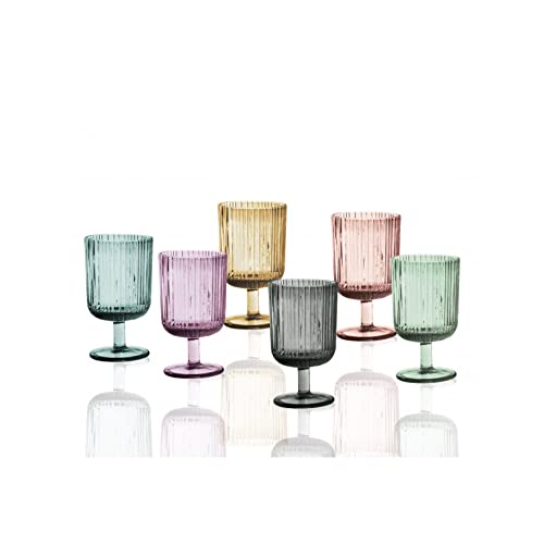 BRANDANI Plisse Set 6 Pezzi Calici Colorati Assortiti 250ml Vetro