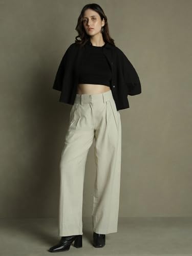 Image of DL Woman Grey Solid Mid-Rise Trousers