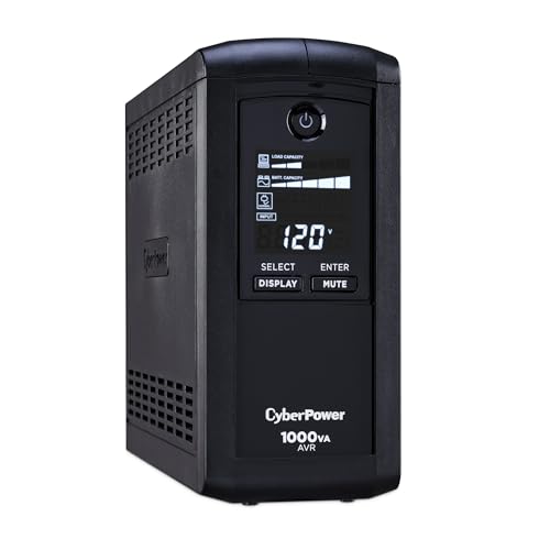 CyberPower CP1000AVRLCD Intelligent LCD UPS Battery Backup and Surge Protector, 1000VA/600W, 9 Outlets, AVR, Mini-Tower, UL Certified