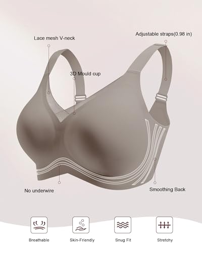 Image of HORISUN Seamless Mesh Lace Bras for Women No Underwire Wireless Bras with Support and Lift Full Coverage Deep V Bralettes