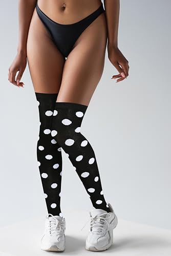 Violet Mist Thigh High Socks for Women Novelty Polka Dot Over the Knee High Socks Black Funny Extra Long Sock Thigh Highs3