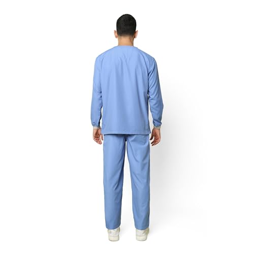 Image of KNYA Active Men's 5-Pocket Longsleeves Scrubs | Set of Top & Bottom | V Neck | Breathable Fabric | Comfortable | Durable | Uniform for Doctors, Nurses and Dentists (S, Ceil Blue)