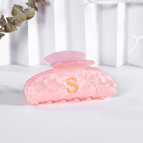 Image of LILIE&WHITE Acrylic Letter Hair Clips For Women Stylish E Monogram Hair Claw Alphabet Hair Clip Fashion Glitter Claw Clips Elegant And Durable Hair Accessory Large Hair Clips Pink E