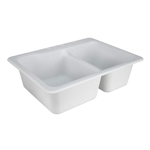 RecPro RV Sink | 25 x 19" Composite Sink | White or Granite Black | Hydrophobic Coating | Double Basin (White)