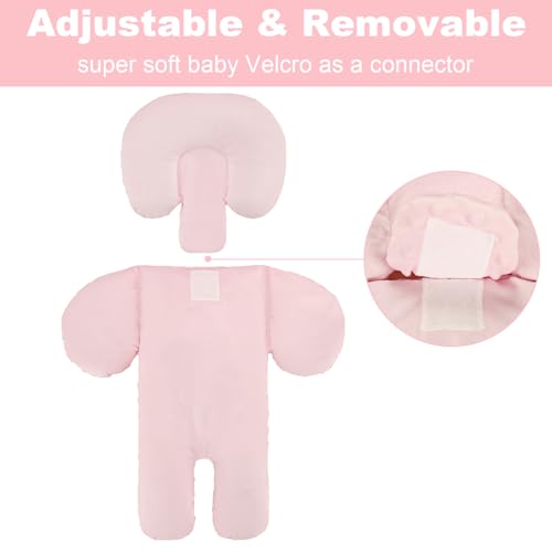 Image of Infant Car Seat Insert for Newborn Boys Girls, Extra Thick & Soft Minky Preemie Car Seat Head Body Support Cushion with Strap Pads, Perfect for Stroller, Baby Swing, Bouncer, 2-in-1 Reversible, Pink
