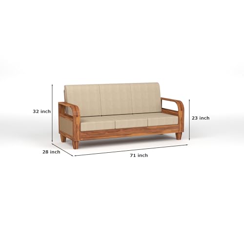 Image of Sheesham Wooden 3 Seater Sofa for Living Room | Solid Wood Sofa with Rattan Cane Side Rack | Rosewood Sofa Set for Home & Office | Lounge (Honey, 3 Seater)