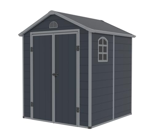 Westmann Kunststoff Gerätehaus Universo XL | Satteldach | Wetterfest & UV-beständig | 190x192x226 cm | Doppelflügeltür | Robuste Polyethylen-Paneele | Einfache Montage | Anthrazit