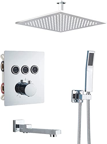 TYHAYJYK Sistema de Ducha empotrable, Juego de Grifo de Ducha termostático, Juego Combinado de Ducha de Pared de latón Cromado con Ducha de Mano y Cabezal de Ducha Tipo Lluvia, tecnología a