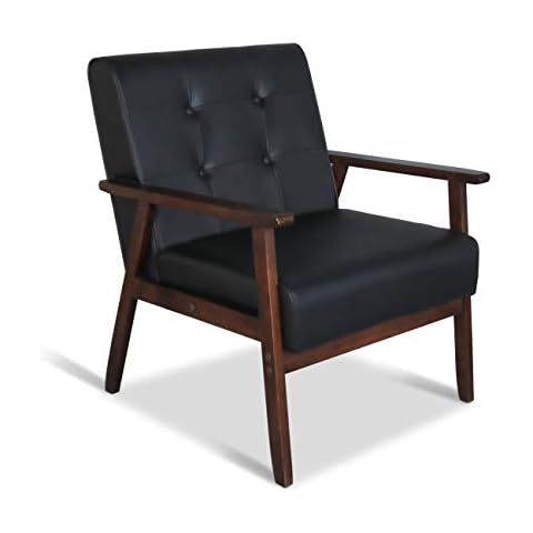 JIASTING Mid-Century Retro Modern Accent Chair Wooden Arm Upholstered Tufted Back Lounge Chairs Seat Size 24.4" 18.3" (Deep) (Square Leg Black) Cover