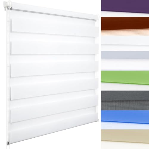 Zebra - Persianas enrollables translúcidas de 30 x 130 cm, protección solar, fácil de instalar, día y noche, para ventana y puerta, color blanco, perfecto para decoración del hogar y la oficina