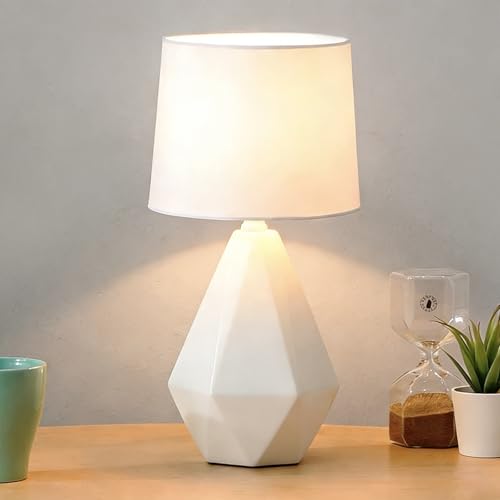 SOTTAE Modern Small Ceramic Table Lamp, White Irregular Geometric Bedside Table lamp for...