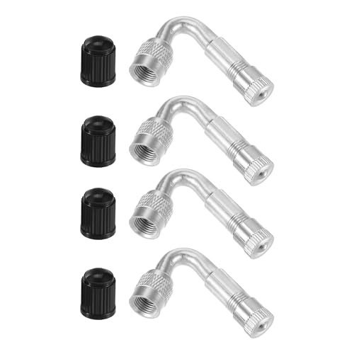 Image of 1 Set 45-Degree Universal Tire Valve Stem Extenders Extension Adapter - Cars RV Bicycles Motorcycles Trailers Tubeless Tire Valve - Copper Silver Tone