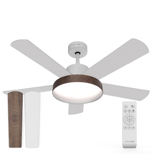 UNIVERSALBLUE Ventilador de Techo con Luz LED Silencioso | Mando a Distancia | 5 Aspas Reversibles | Diámetro 122 cm | Potencia 60 W | Temporizador | Motor DC | 6 Velocidades | Blanco o Madera
