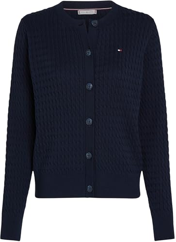 Tommy Hilfiger Damen Strickjacke Cardigan Zopfmuster, Blau (Dark Night Navy), L 5