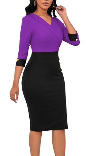 Image of BestGirl Women's Peplum Dresses Bodycon 3 /4 Sleeve Wear to Work Office Sheath Dress