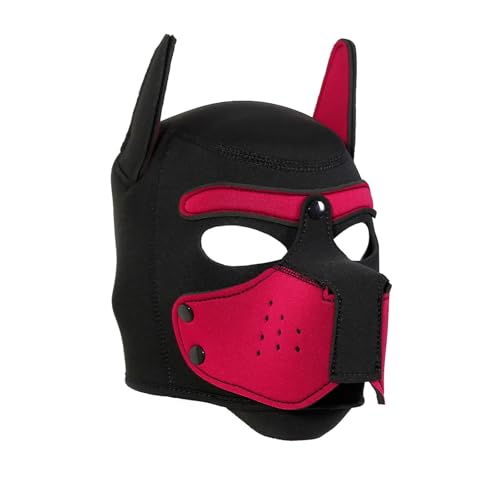 taxekoz Die taucherstoffe Weiche-Hundemaske mit Ohren, Welpenmaske für Cosplay-Party-Maskerade Set, Freie Kombination，Verstellbare Vollgesichtsmaske mit Ohren，Party-Kostüm (Rot)