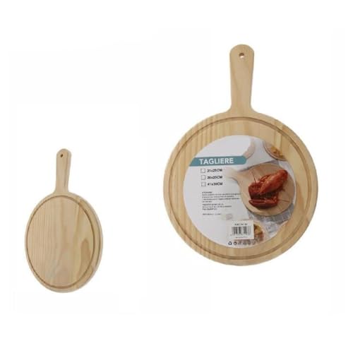 Pratico ed utile OISE ART STORE Trade Shop - Tagliere Legno Rotondo Affetta Pane Salumi Carne Pizza con Manico 36x25cm 74197