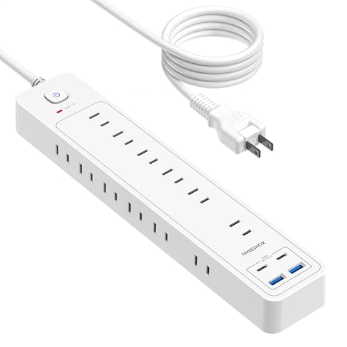 延長コード 3m 電源タップ USB充電付電源タップ 12個AC口 2個USBポート 2Type-Cポート 一括スイッチ付き たこあしコンセント テーブルタップ 電源コード 雷ガードOAタップ 壁掛け/卓上に ホワイト NVEESHOXの商品画像（Amazon）