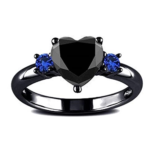 DOCCESTU Black Gold Plated Heart Ring Black Onyx Single Stone Ring Women's Heart Engagement Ring Size 6
