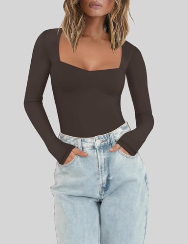 Chunpin Women's Sexy Sweetheart Neckline Bodysuit Tops Short Sleeve Long Sleeve Double Lined Thong Bodysuit Outfits3