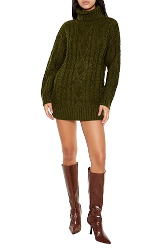 Forever 21 Womens Turtleneck Mini Sweater Dress, Green, L