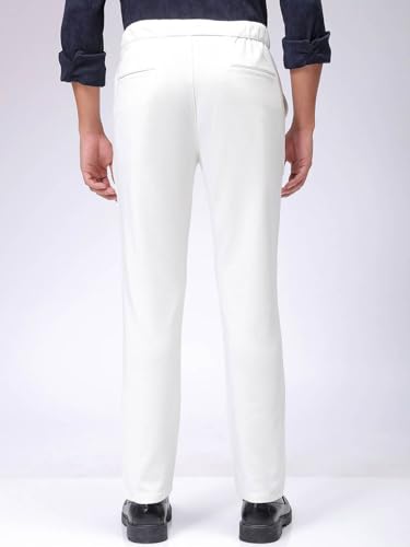 Image of The Indian Garage Co Men Slim Fit Solid Mid-Rise Stretchable Knitted Jogger Trousers