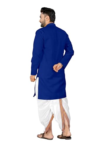 Image of UNIQUE MOMENTS Men's Cotton Dhoti Kurta Set with Full Sleeves Solid Pattern Modern Style and Mandarin Collar Neck | Perfect for Puja & Celebrations