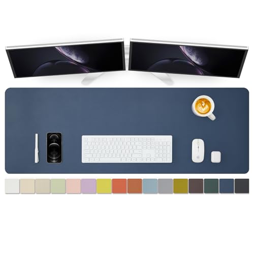 Große Schreibtischunterlage, 120 x 43 cm, rutschfeste PU-Schreibtischunterlage für Büro und Zuhause, ideal für große Mauspads und Schreibtischunterlagen auf dem Schreibtisch (Dunkelblau)