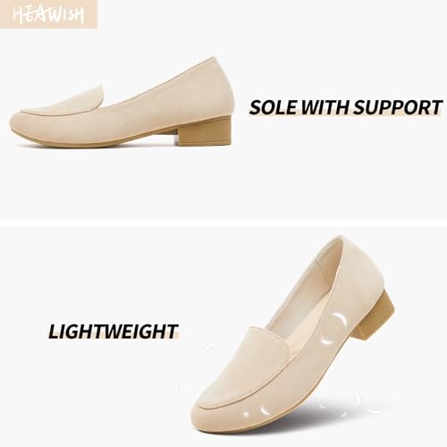 Image of HEAWISH Women's Loafers Slip on Low Heel Shoes,Closed Toe Pumps Dress Shoes,Casual Loafer Work Flats Wedding Shoe
