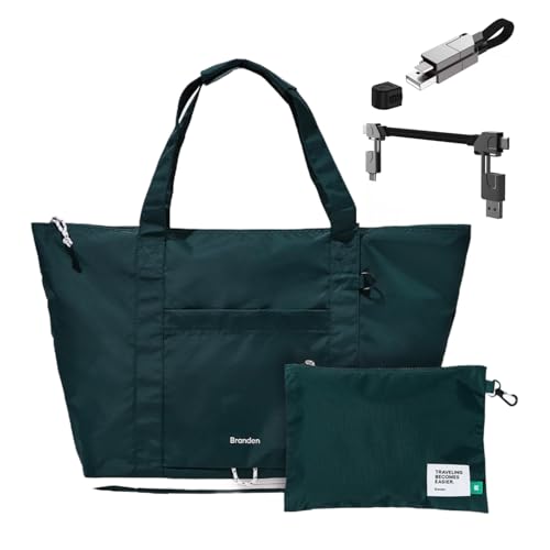 Branden - Foldable Tote Bag for Travel, Set with Portable 6-in-1 Multi-Charging Cable, Lightweight, Multi-Compartment Design