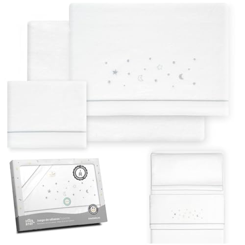 mibebestore - Juego de Sábanas para Cuna 60x120 cm de Franela 100% Algodón | Sábanas de Invierno para Bebé, Cálidas y Suaves | Set 3 Piezas con Bajera Ajustable, Encimera y Funda de Almohada