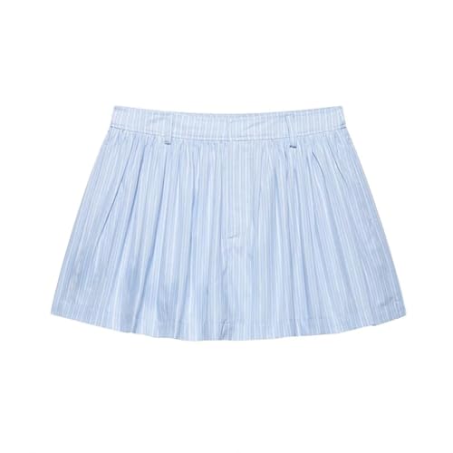 Women's 2 Piece Set Blue Striped Single Breasted Shirt Vintage Front Zipper Shorts Shorts Set4