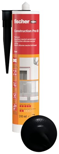 fischer Premium-Bausilikon geruchsarmes Silikon wetterfeste Dichtmasse für Innen & Außen Kartusche für zahlreiche Anwendungen und Baustoffe Langzeitschutz vor Schimmel 310 ml schwarz