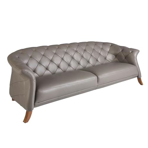 Ángel Cerdá - Sofá Chester 3 Plazas Piel Gris - Sofá 3 Plazas - Sofá de Salón - Elegante y Confortable - 262 x 104 x 82 cm
