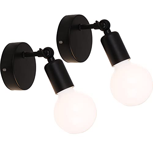 iDEGU 2 Pezzi Applique da Parete Vintage E27 Lampada da Parete Interno Orientabile a 180° Lampada da Muro Industriale per Soggiorno Camera da Letto Corridoio (Nero)