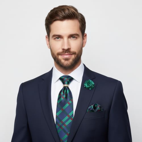 Image of 5PCS Mens Silk Tie, Pocket Square, Cufflinks, Drilled Tie Ring and Lapel Pin Set for Wedding Groom Party