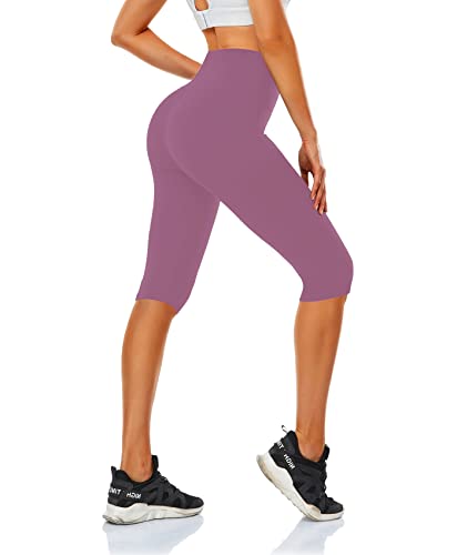 MOREFEEL Leggings femininas na altura do joelho - calça capri de cintura alta para mulheres, ioga, t