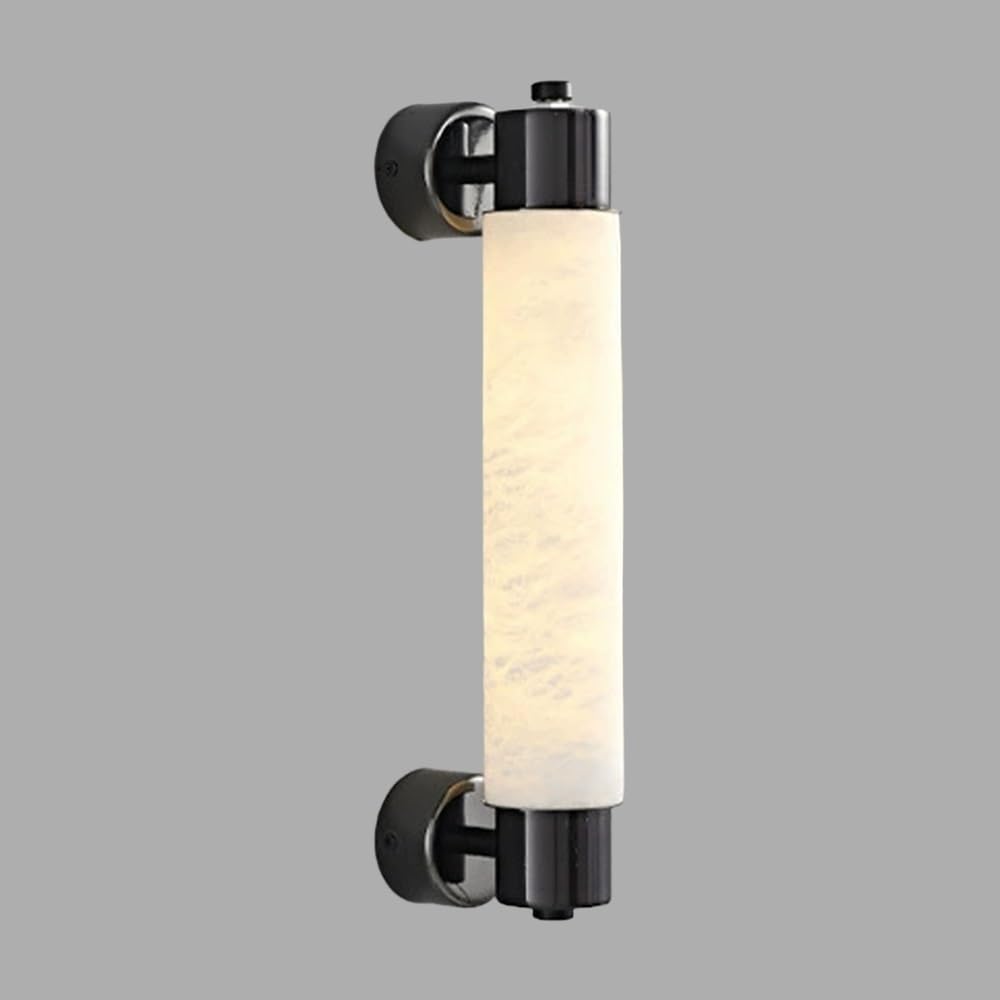 HCZKIUJY Stone Long Tube Wall Sconce - Mini Brass Light with Alabaster Shade, Modern 5W LED Wall Lamp, 3000K Medieval Design (Black)