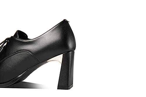 TinaCus Genuine Leather Women's Handmade Classic Square Toe Chunky Heel Lace Up Oxford Pump Shoes3