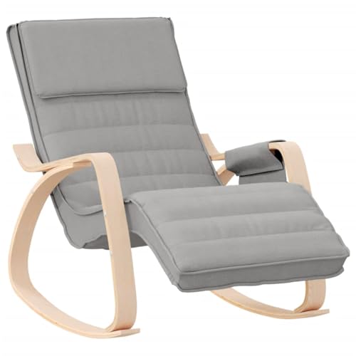 vidaXL Silla Mecedora de Tela Gris Claro, Silla, Silla Relajante, Silla de Relax, Silla de salón, Mecedora, Silla de Tela, Silla tapizada, sillón