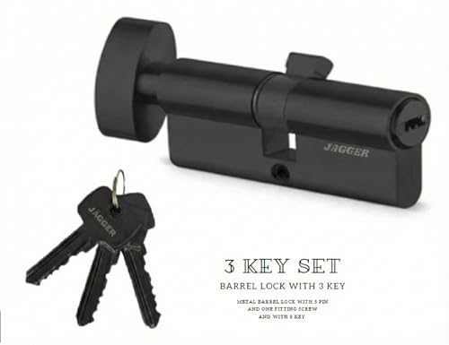 Image of Jagger JAG344 Cylinder Lock 60mm | One Side Key & One Side Knob | Full Size Mortise Lock Core Replacement Cylinder for Doors | for Home and Hotel Door (Black [ 60MM ], Mortise Lock Cylinder)