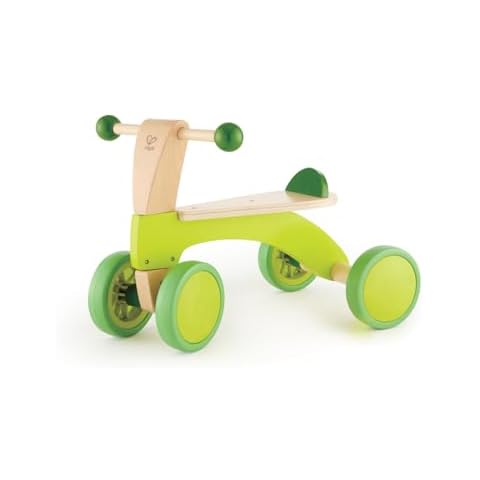 Hape Scoot Around Ride On Wood Bike | Award Winning Four Wheeled Wooden Push Balance Bike Toy for Toddlers with Rubberized Wheels, Bright Green Cover