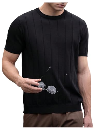 Men's Casual Short Sleeve Sweaters Short Sleeve Crew Neck Summer Knit Tops Streetwear